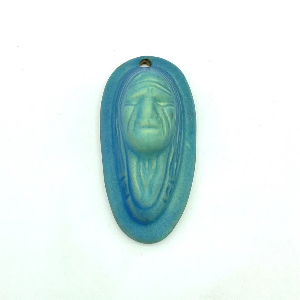Van Briggle Pottery Spirit Face Hanging Plaque Blue Matte Glaze Colorado Springs